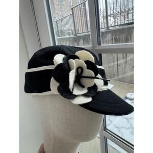 Stormy Kromer Wool Cap Hat Black Flower Floral Womens Petal Pusher size 7 1/8